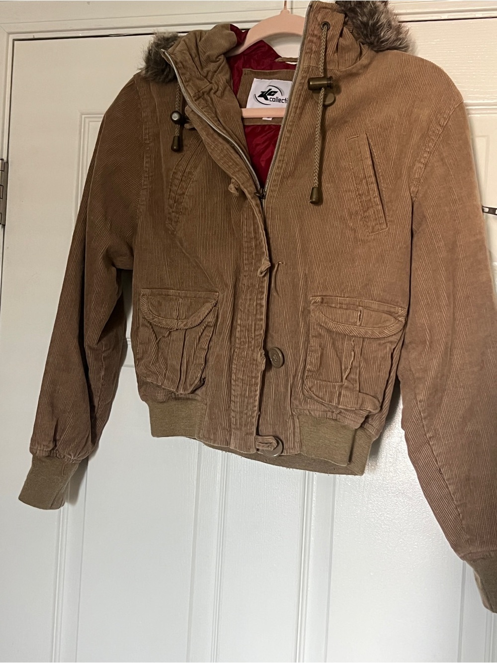 K Collection Women's Tan Corduroy Hooded Jacket